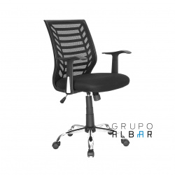 SILLA SECRETARIAL TELA NEGRA CON BRAZOS RESPALDO DE MALLA LK-07 ALBAR