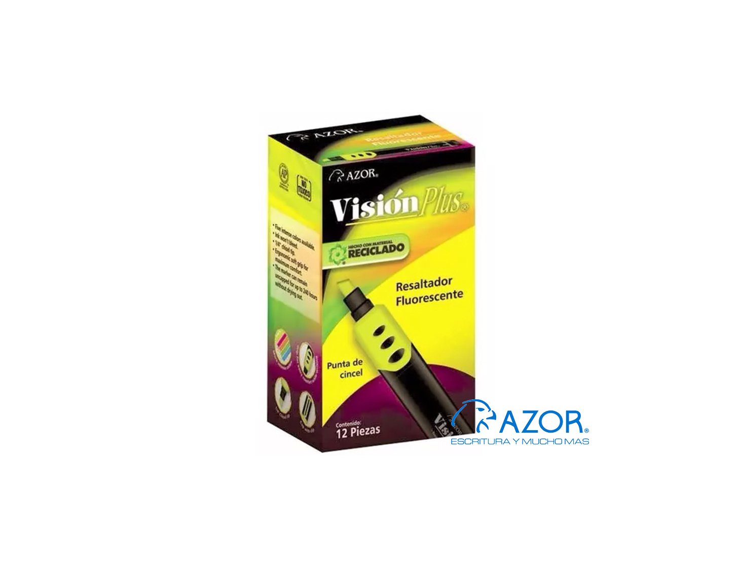 MARCADOR FLUORESCE VISION PLUS 12 PIEZAS VARIOS COLORES