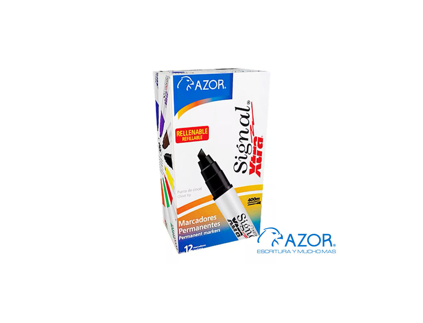 MARCADOR PERMANENTE SIGNAL XTRA AZUL,NEGRO O ROJO CON 12 PIEZAS AZOR